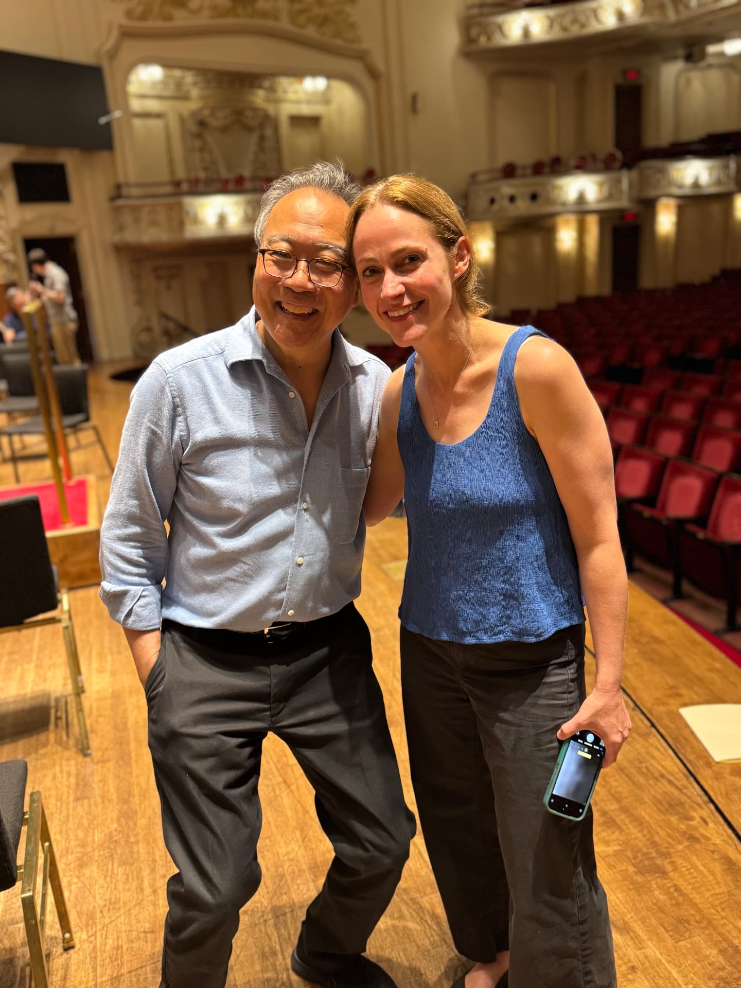 Erina Goldwasser with cellist Yo-Yo Ma on stage
